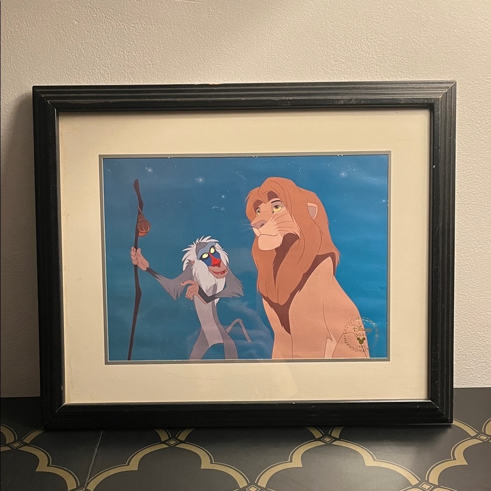 The Lion King Framed Print - Rafiki & Mufasa - Blue Background